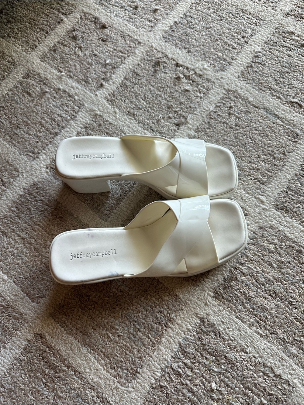 Jeffrey Campbell White Patent Jelly Bubblegum Block Slip-On Clog